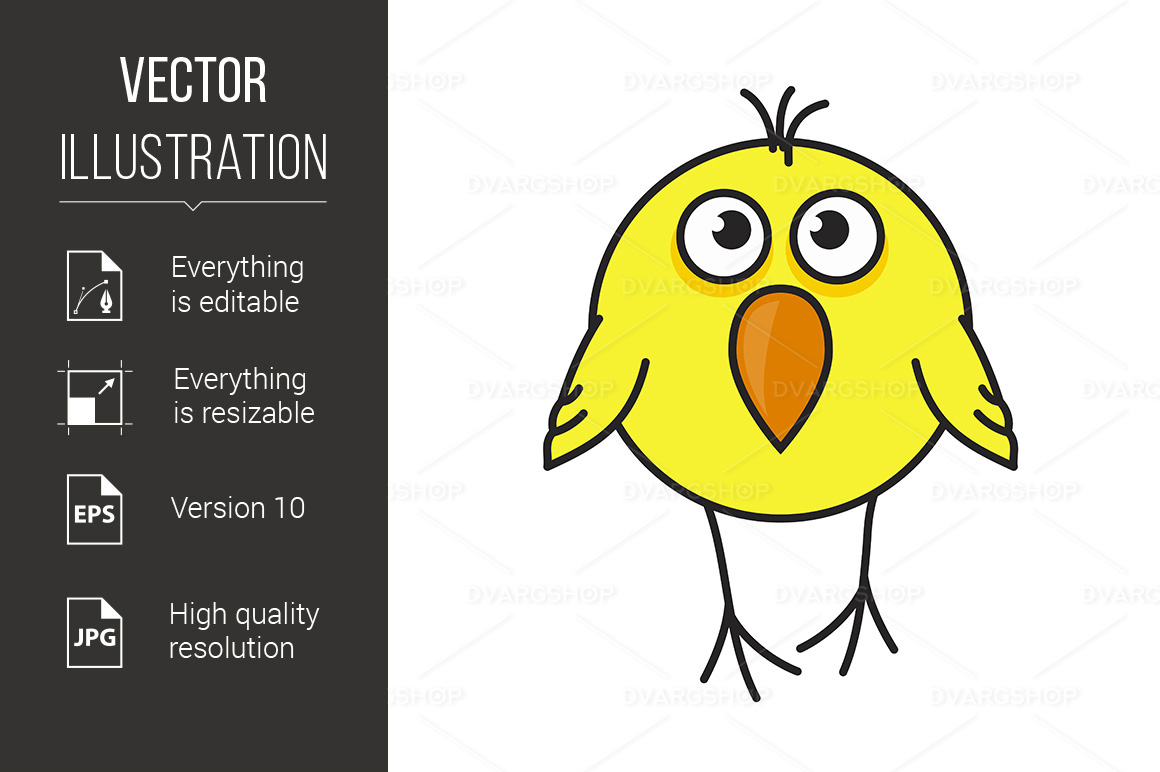 Cute Yellow Bird Icon - Vector Image