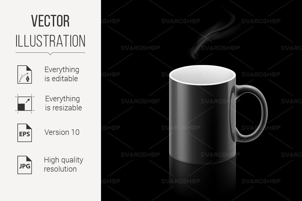 Black Mug on Black Background - Vector Image