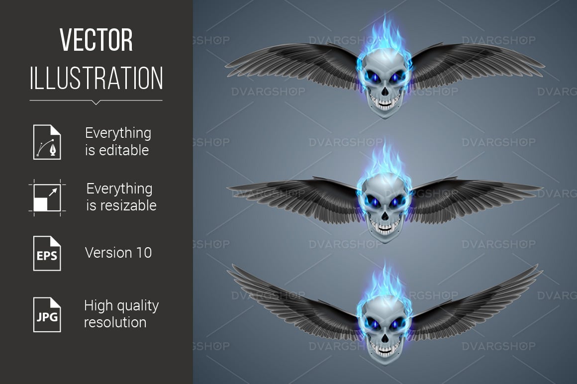 Flaming Mutant Skull - Vector Image