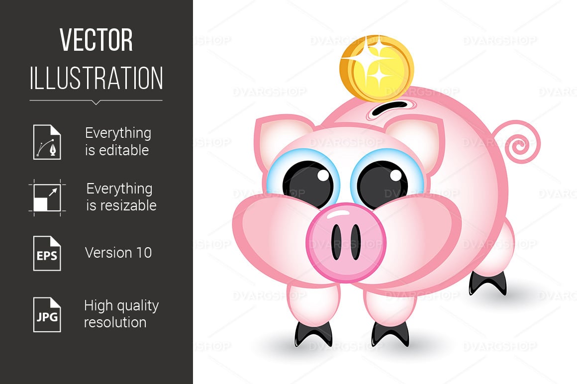 Piggy Bank and Money - Vector Image