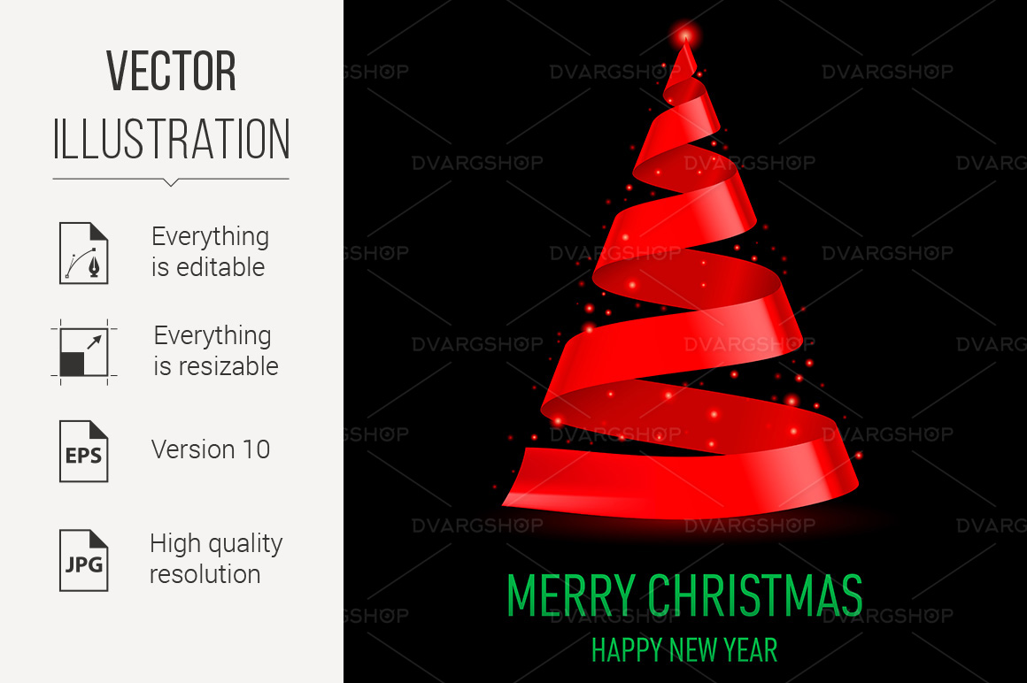 Ribbon Christmas Tree - Vector Image