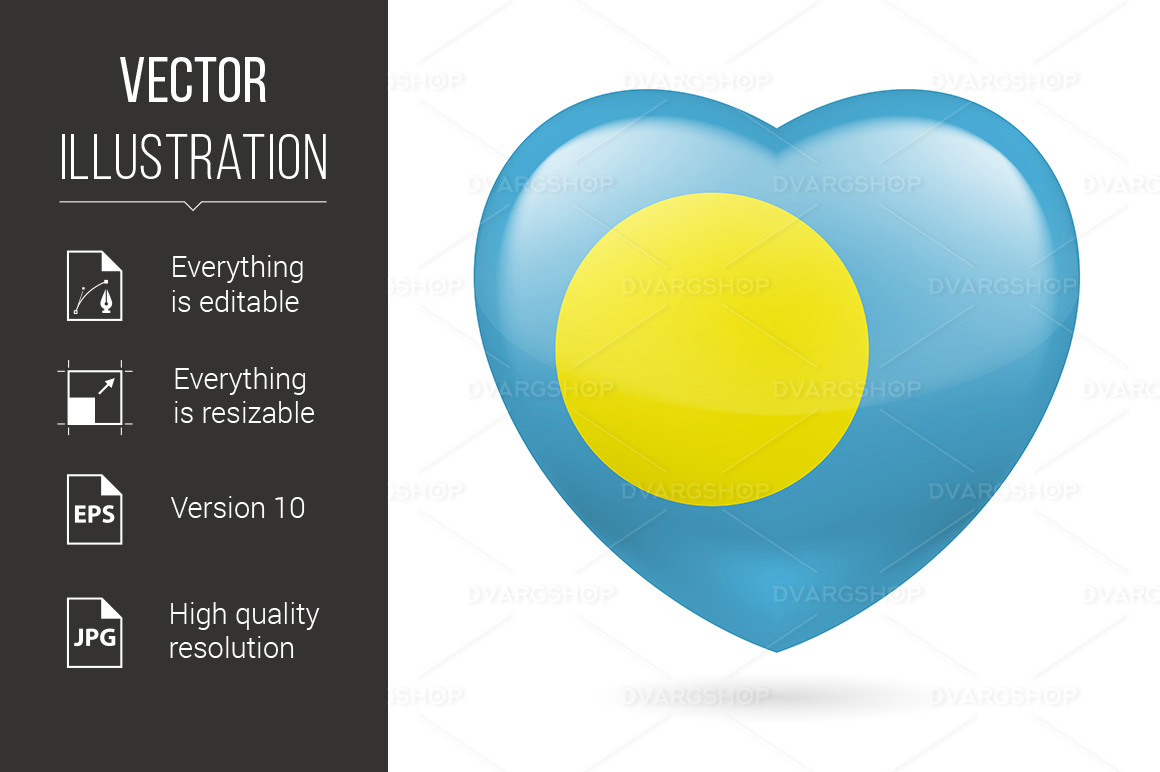 Heart with Palauan Flag Colors - Vector Image