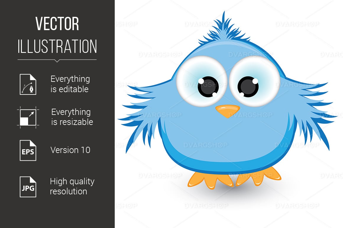 Cartoon Blue Sparrow - Vector Image