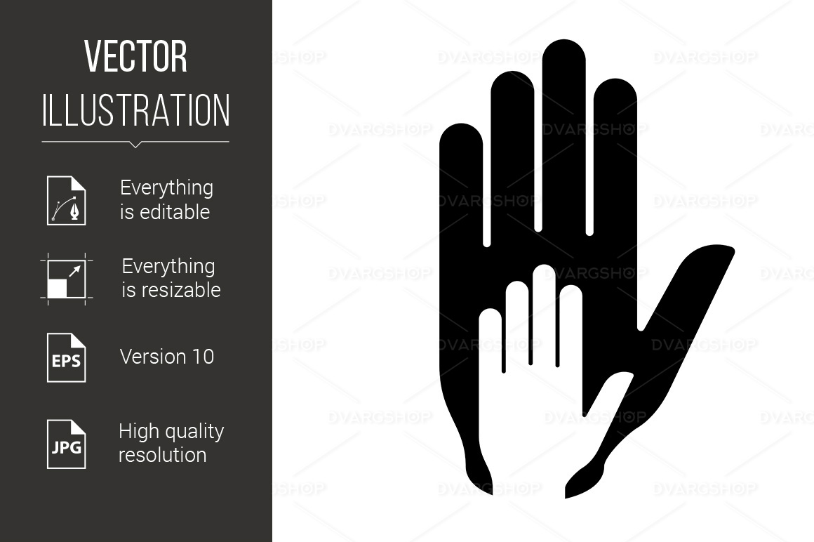 Hand in Hand Illustration in black-and-white - Vector Image
