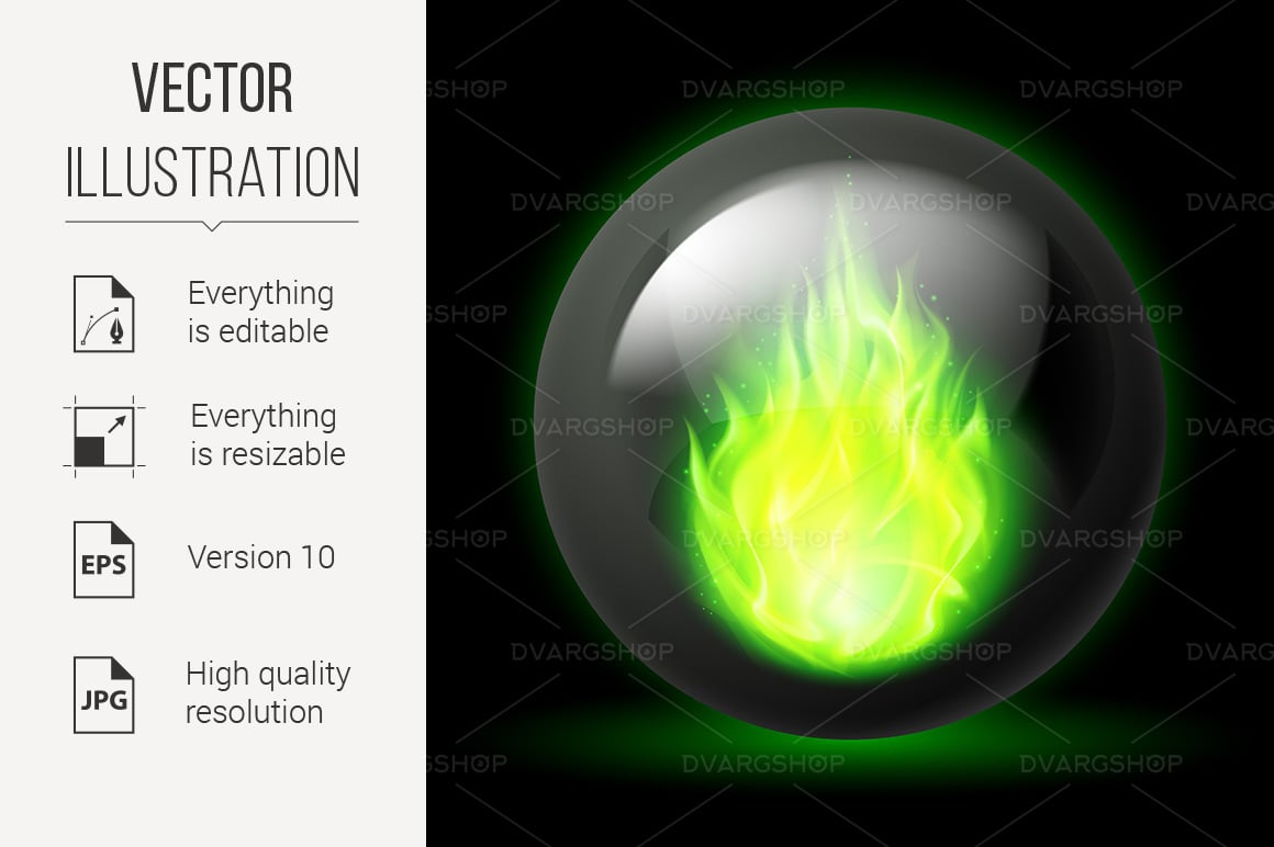 Sphere with Fire Flames - Vector Image