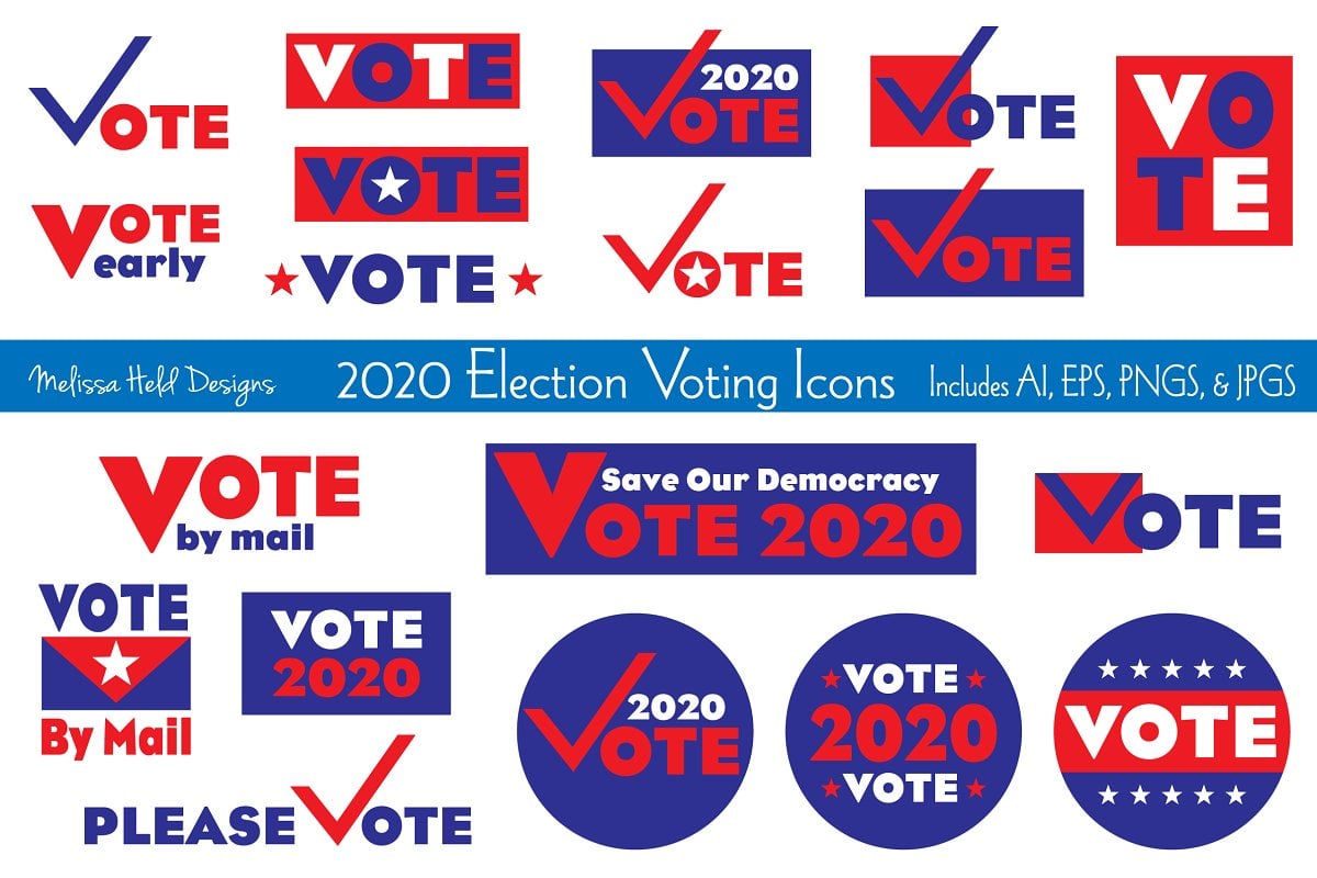 2020 Election Voting Icons - Vector Image