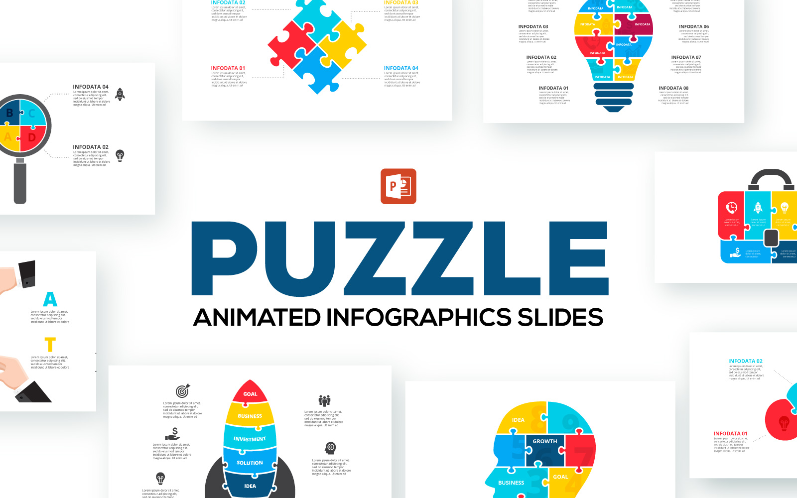 Puzzle Animated Infographics PowerPoint template
