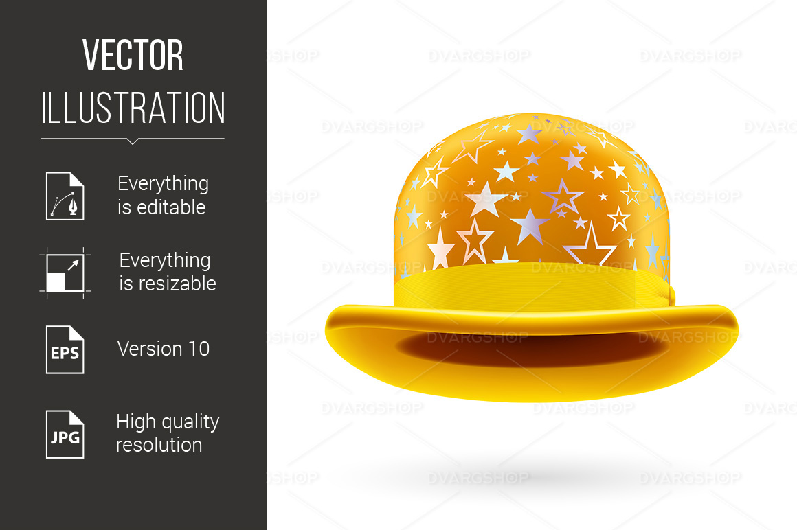 Yellow Starred Bowler Hat - Vector Image