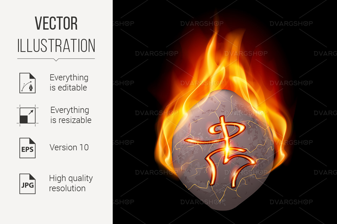 Burning Stone with Magic Rune - Vector Image