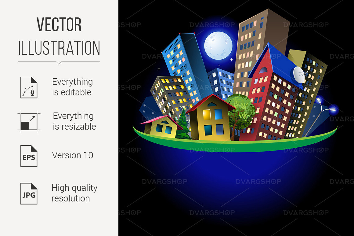 Abstract City at Night - Vector Image