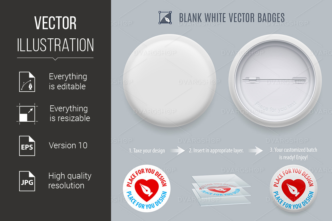 Blank White Badges - Vector Image