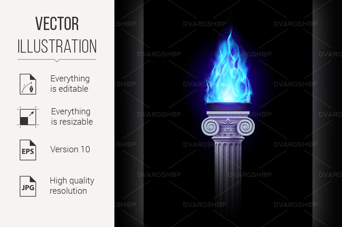 Column with Blue Fire - Vector Image