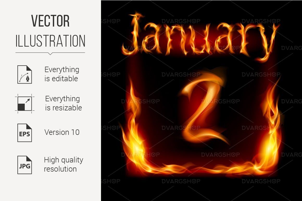 Second January in Calendar of Fire - Vector Image