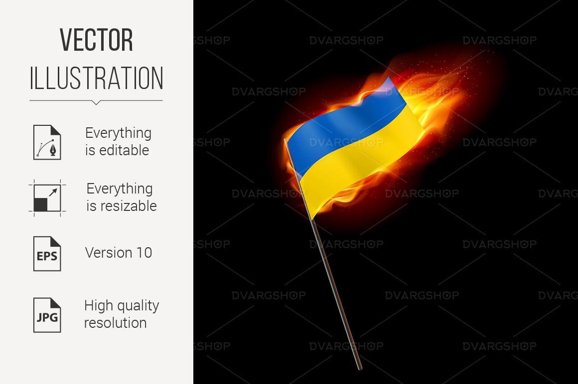 Fiery Flag of Ukraine Revolution Sign - Vector Image