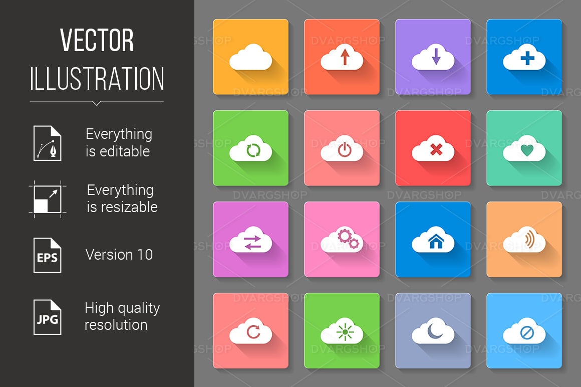 Set of Flat Cloud Icons - Vector Image