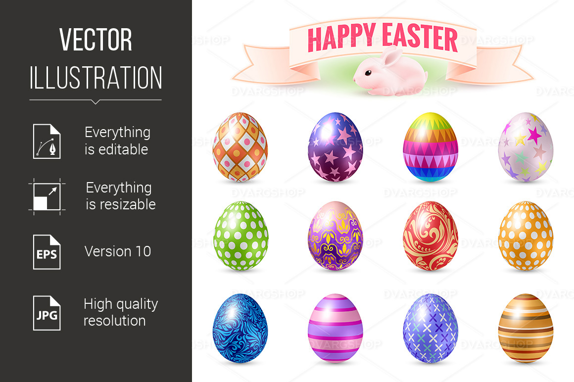 Set of Easter Eggs - Vector Image