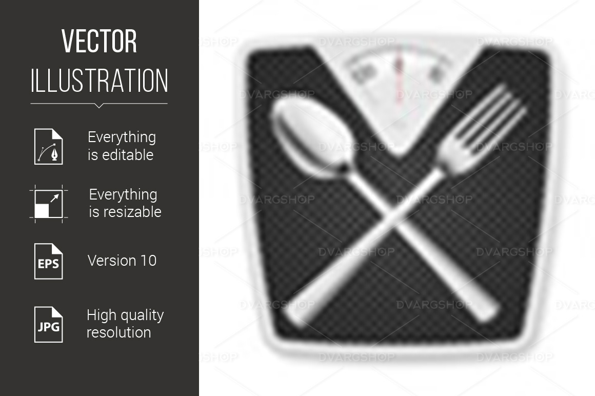 Bathroom Scales with Fork and Spoon - Vector Image