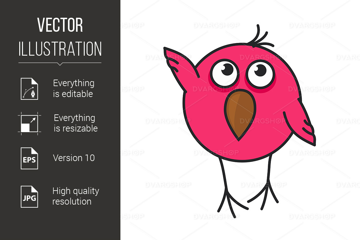 Cute Pink Bird Icon - Vector Image