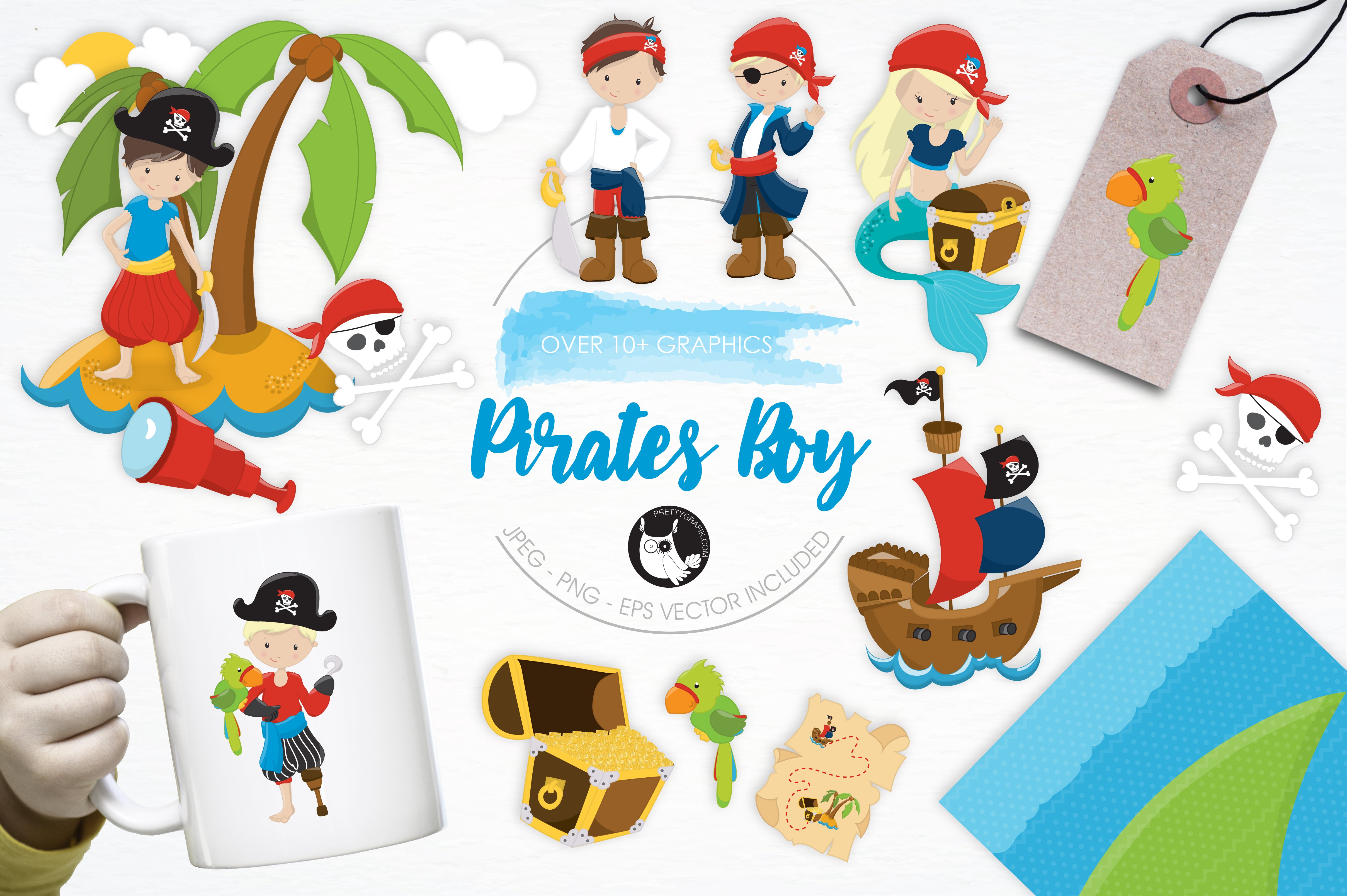 Pirates Boy illustration pack - Vector Image