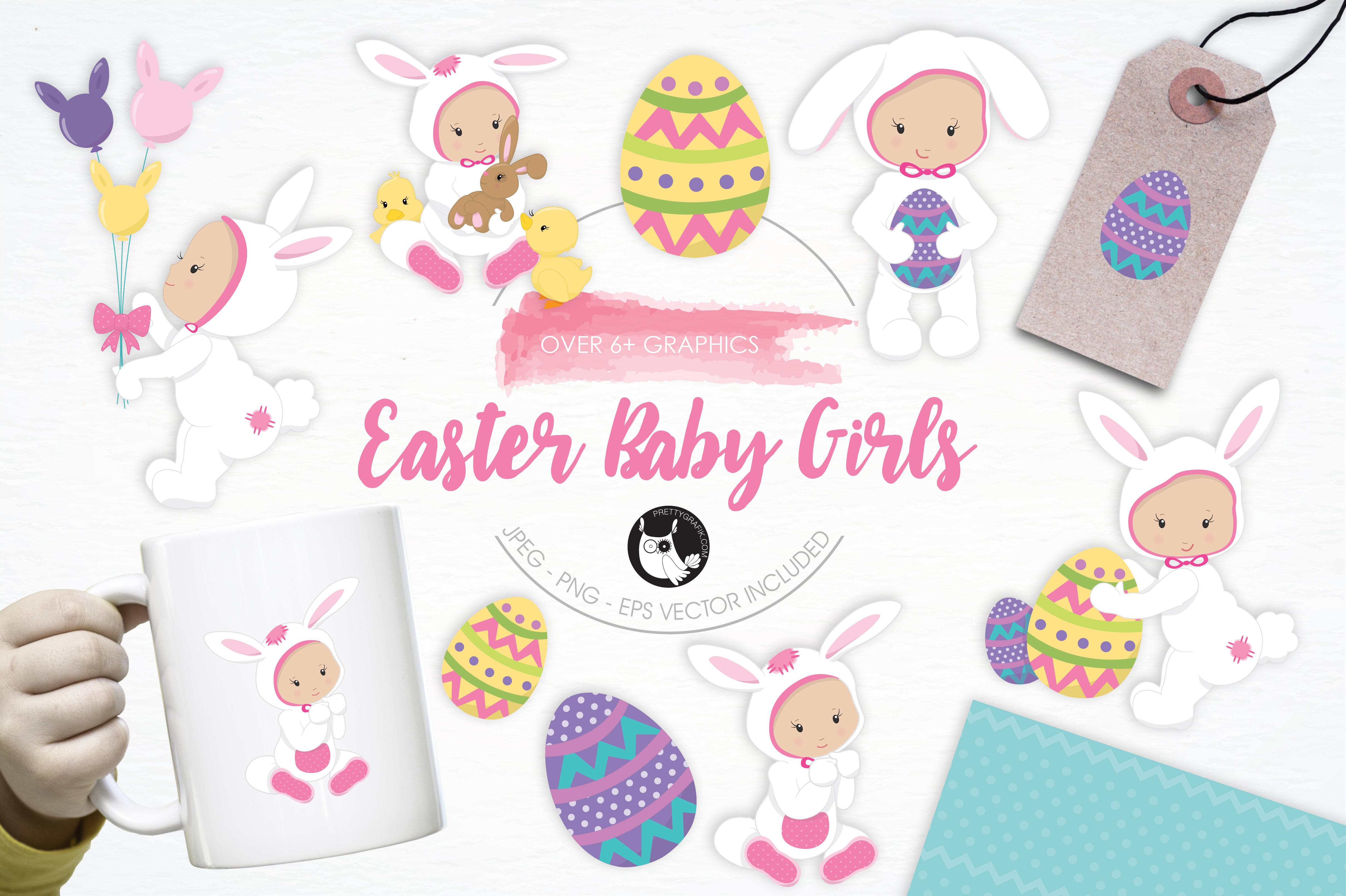 Easter Baby Girls illustration pack - Vector Image