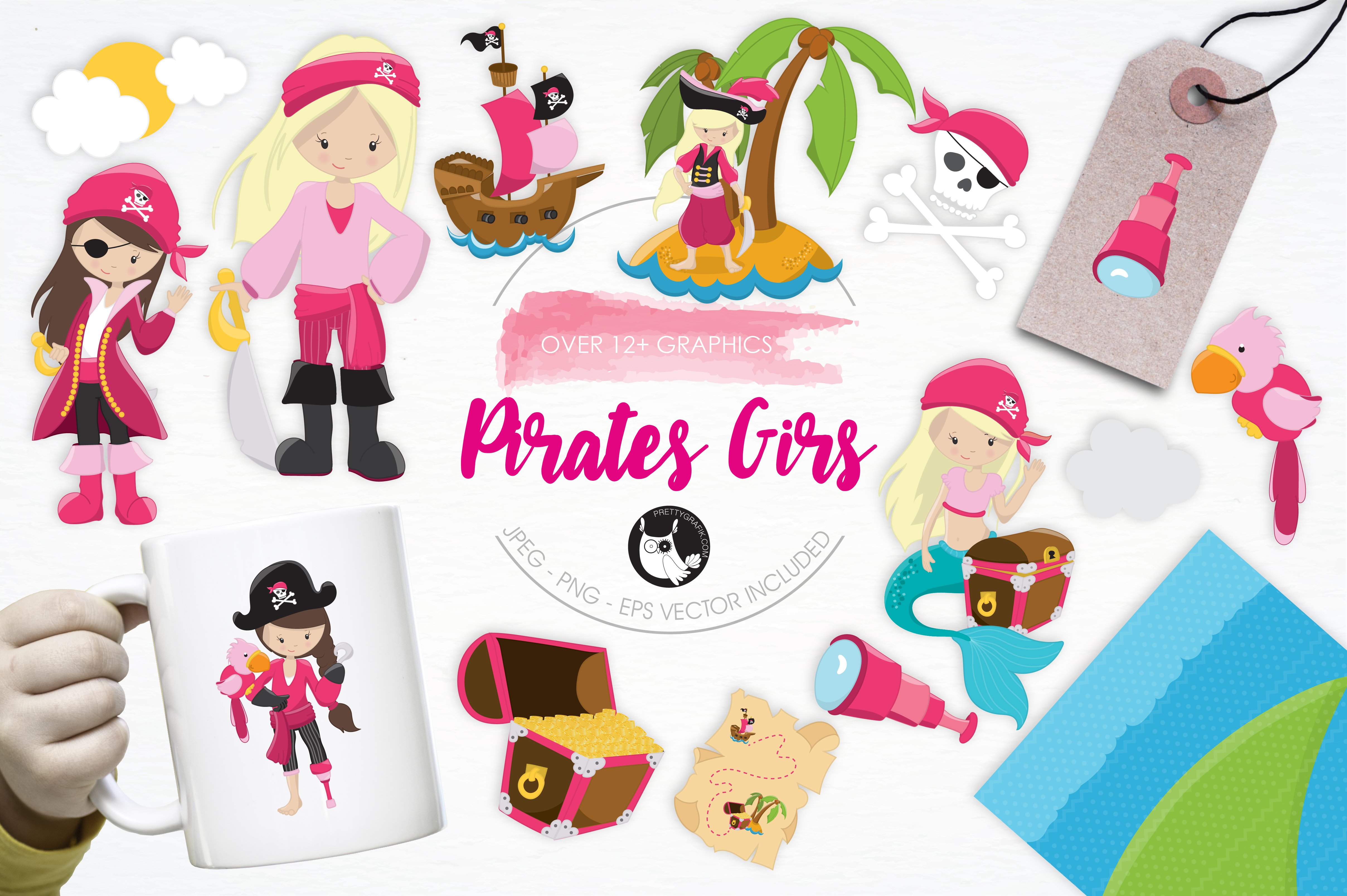 Pirates Girls illustration pack - Vector Image