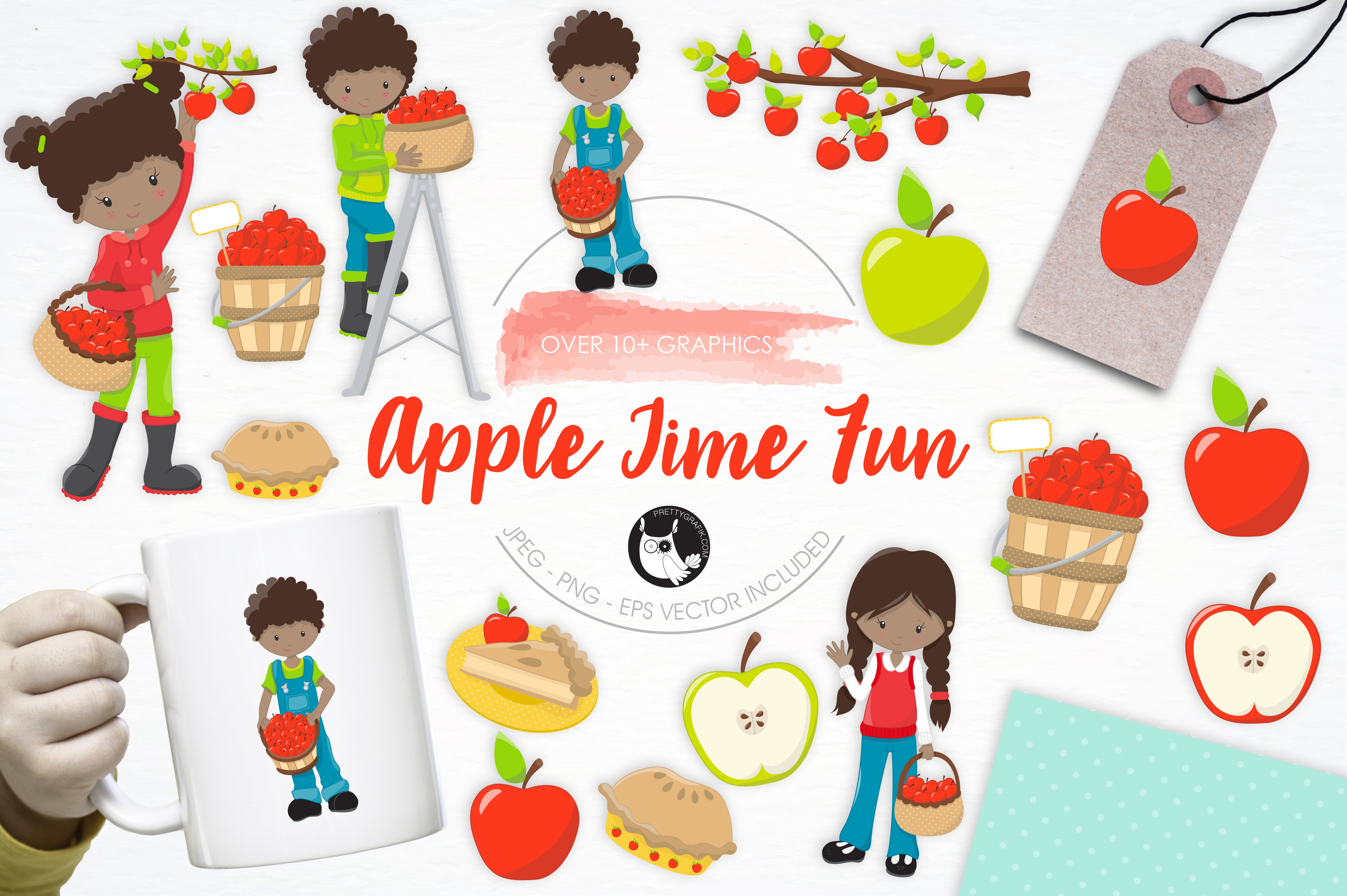 Apple Time Fun illustration pack - Vector Image