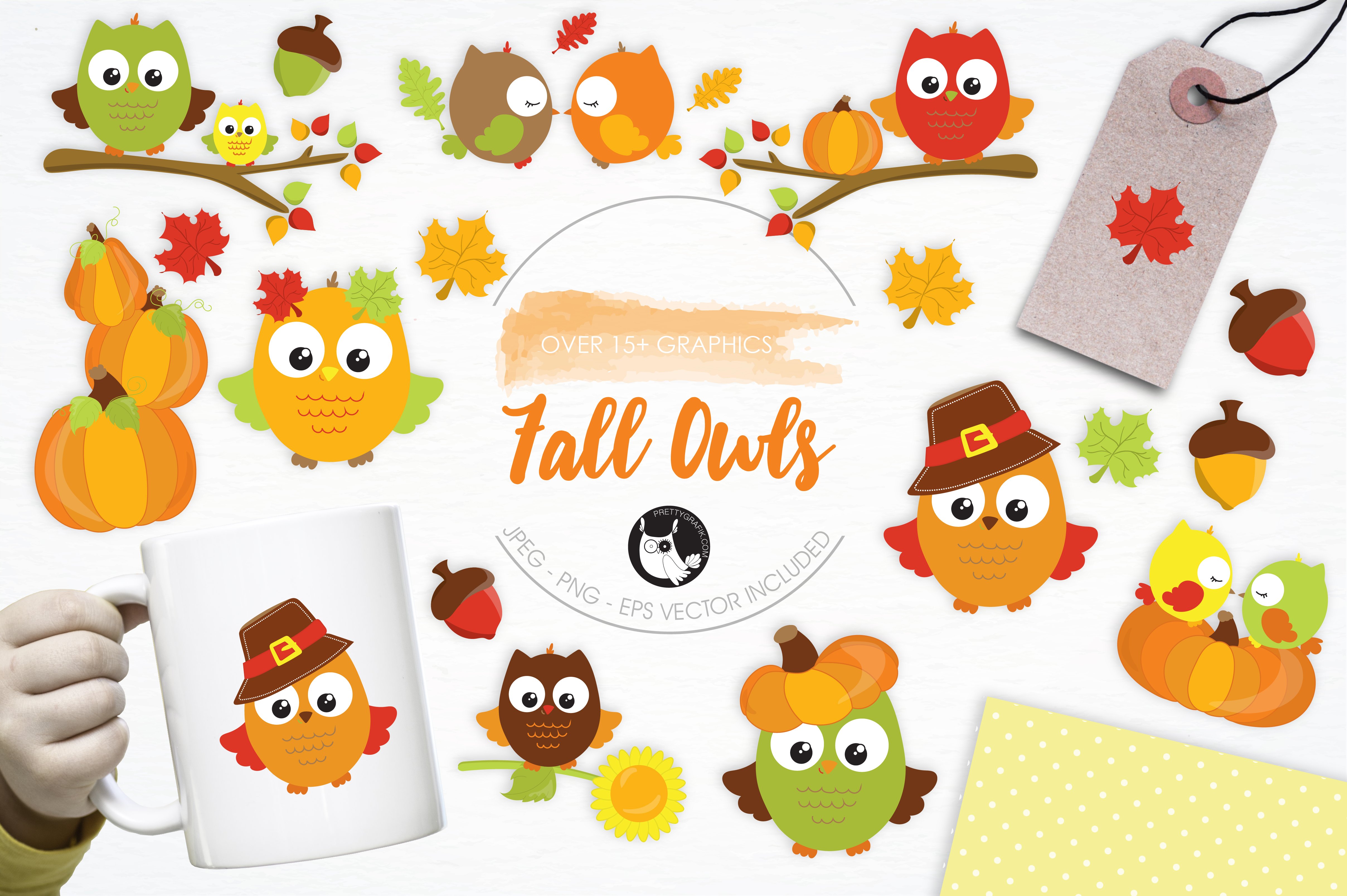 Fall Owls illustration pack - Vector Image