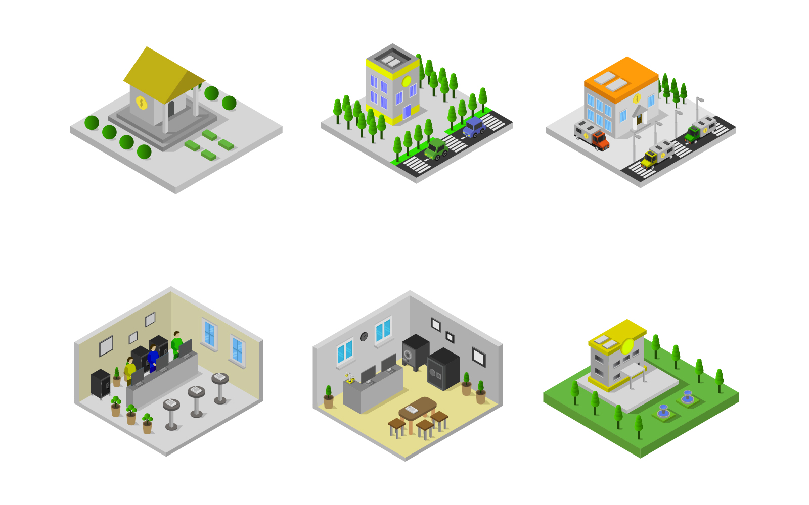 Isometric Bank Set - Vector Image