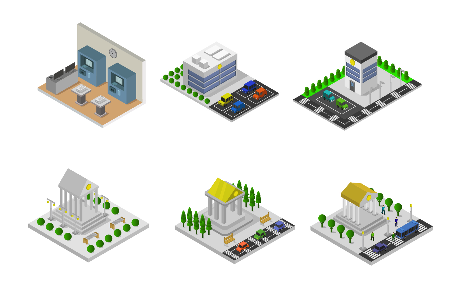 Isometric Bank Set - Vector Image