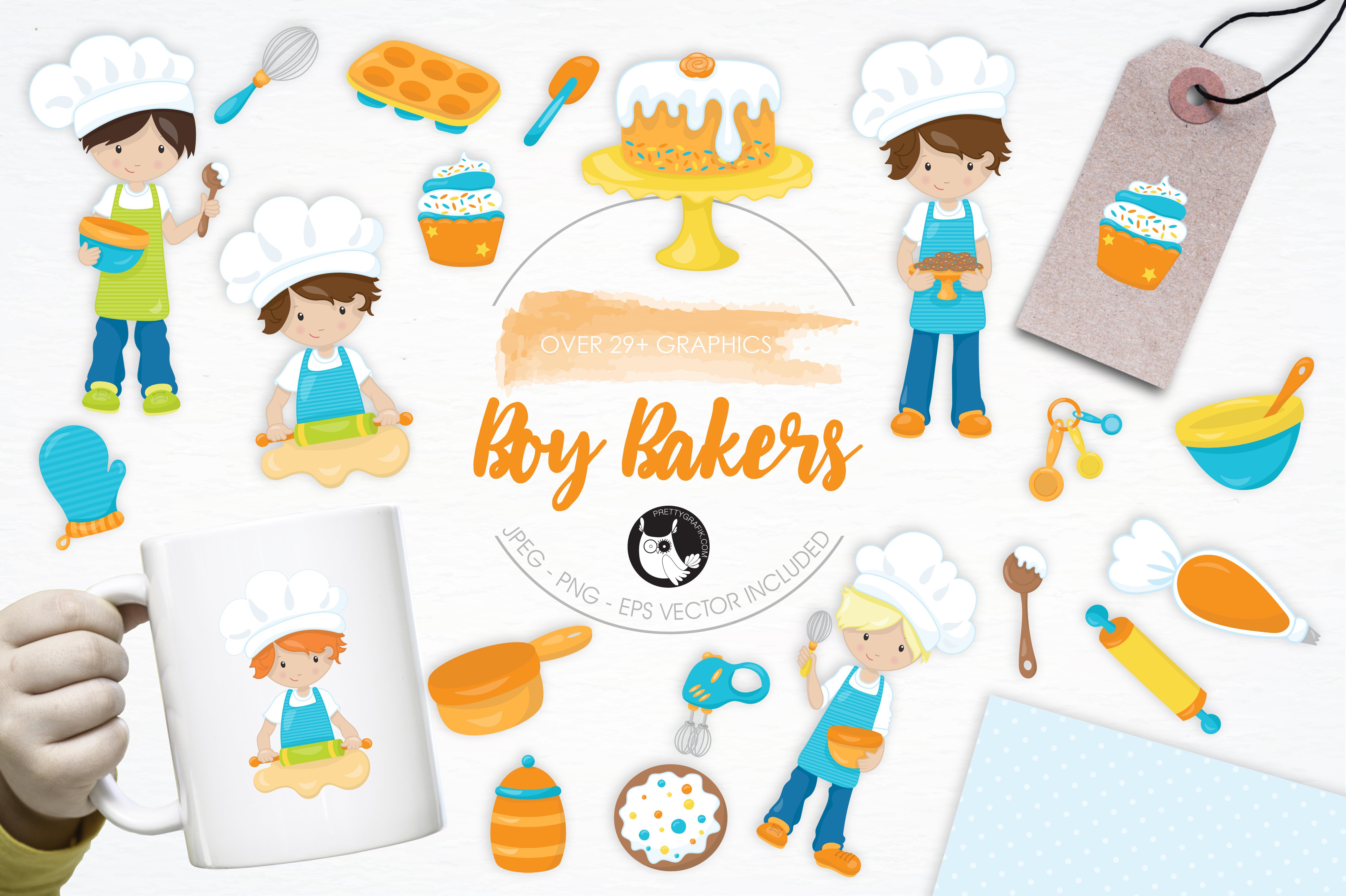 Boy Bakers illustration pack - Vector Image