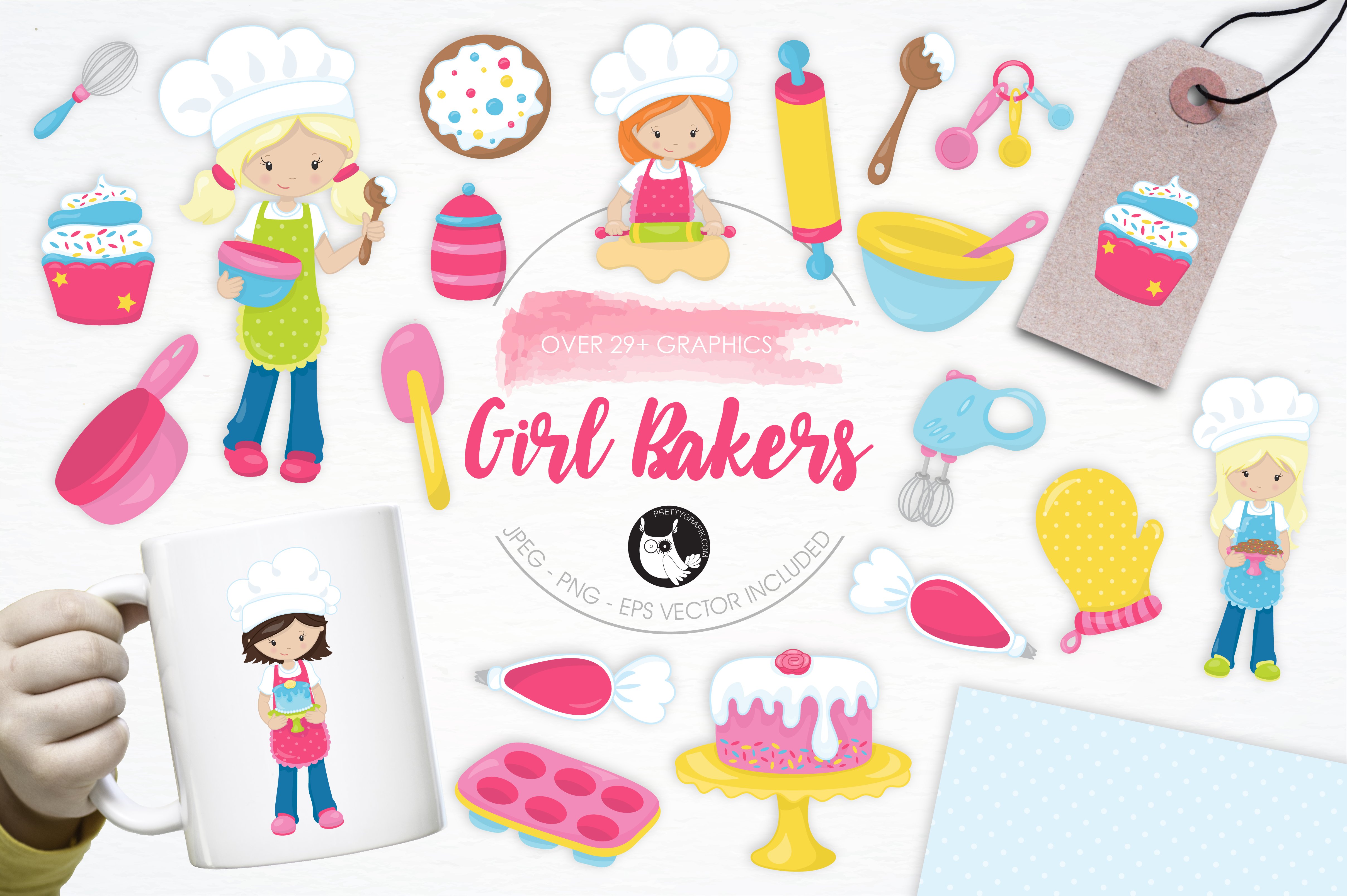 Girl Bakers illustration pack - Vector Image