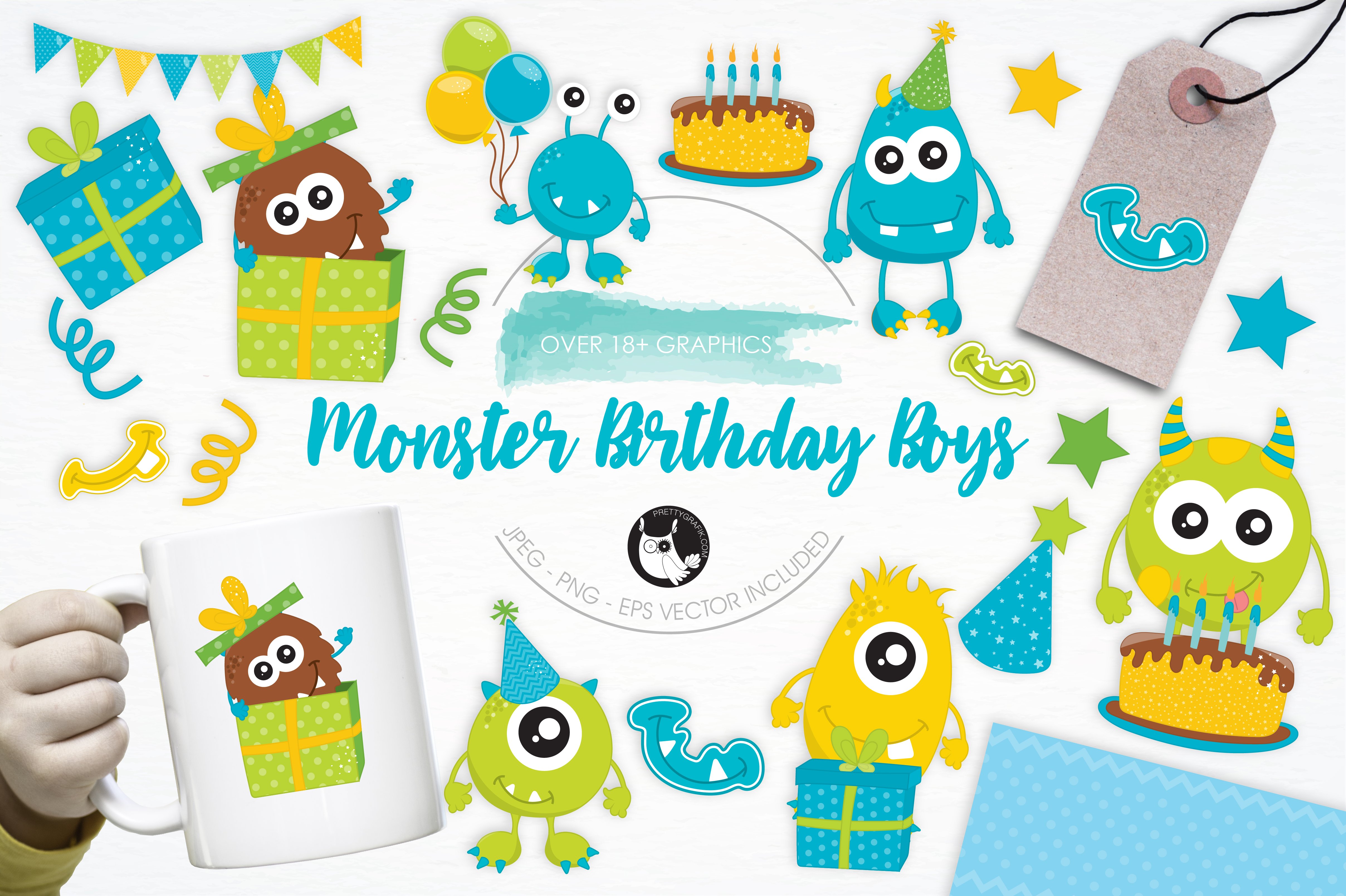 Monster Birthday Boys illustrations - Vector Image