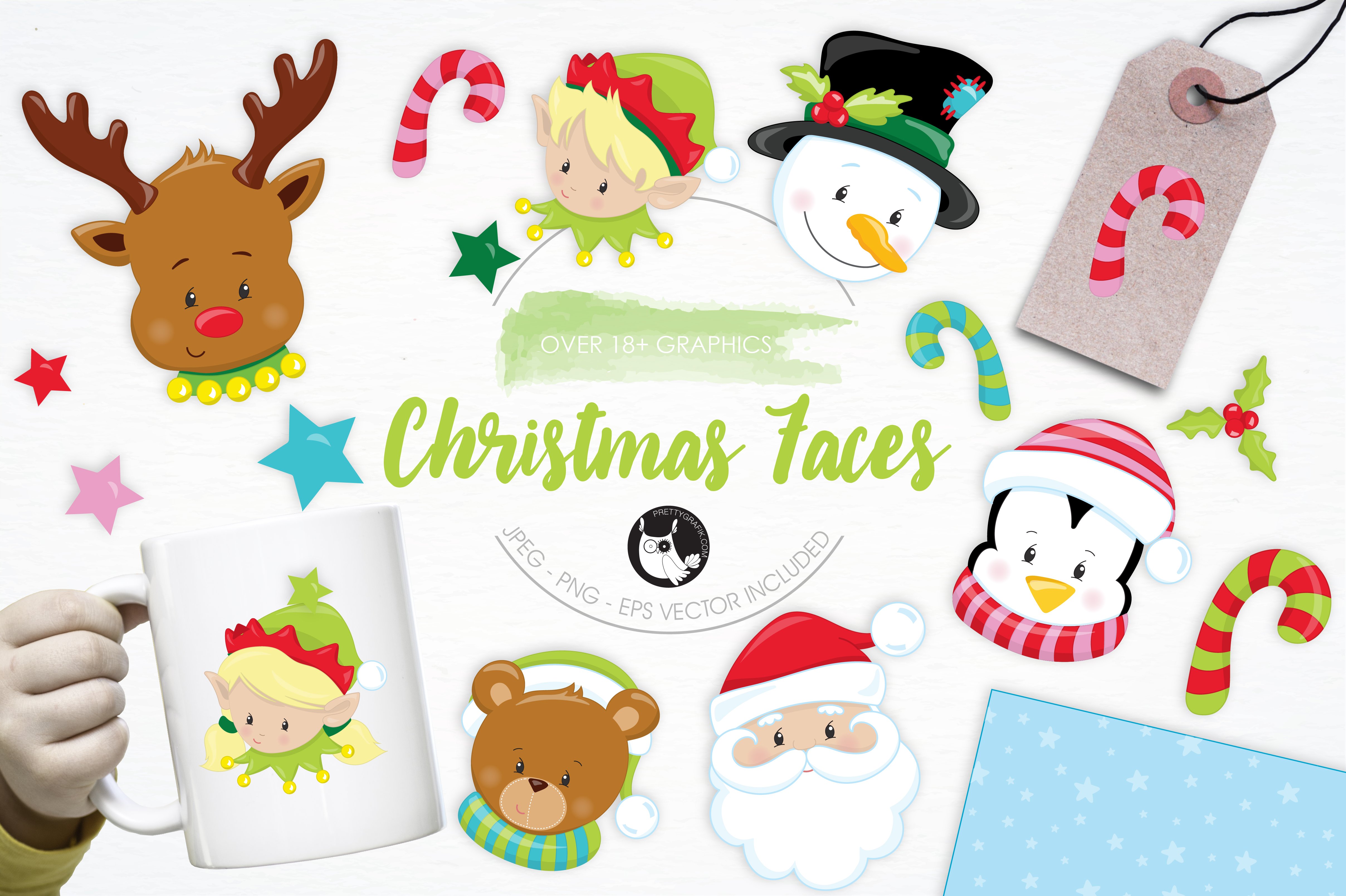 Christmas Faces illustration pack - Vector Image