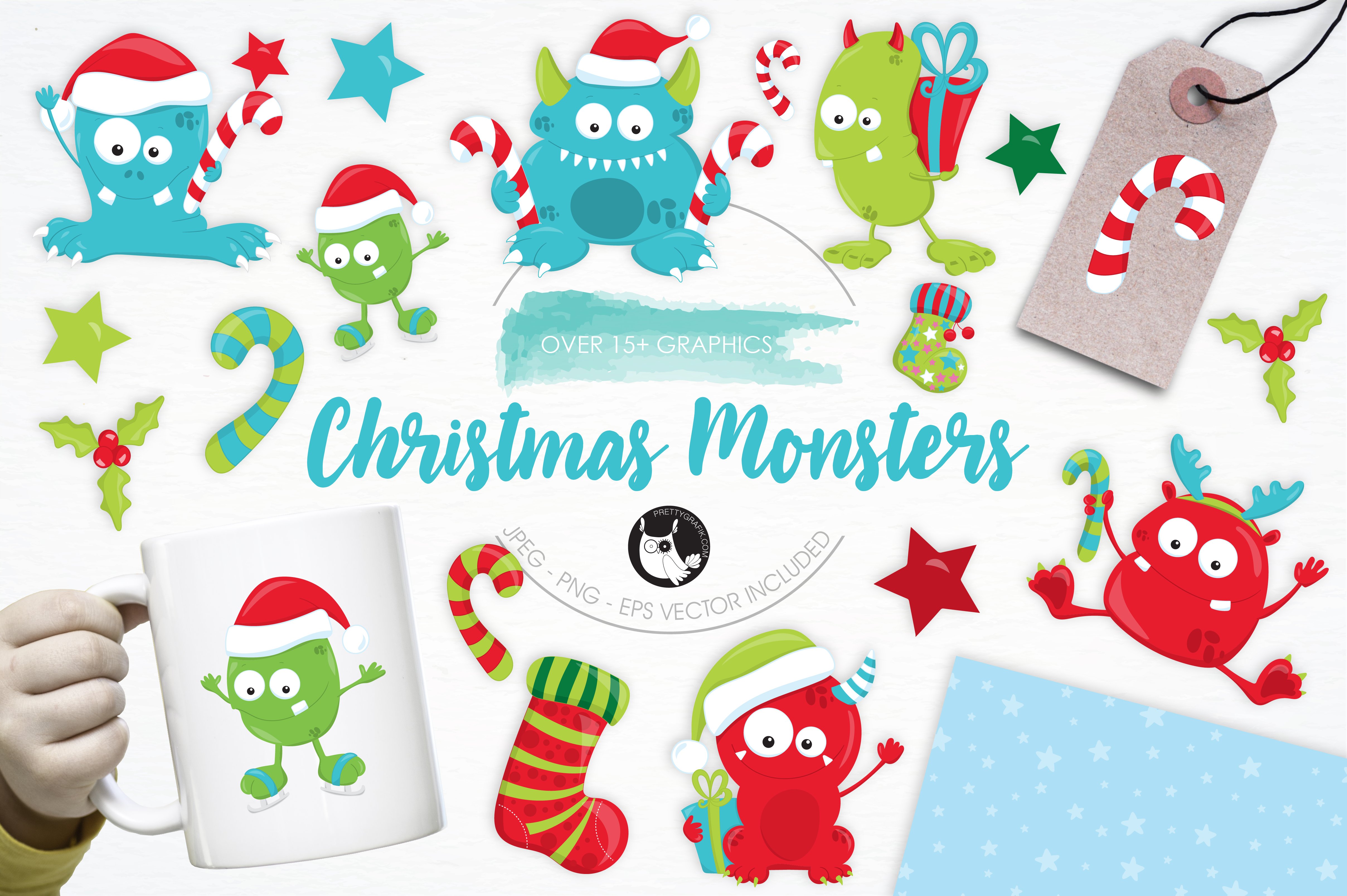 Christmas Monsters illustration pack - Vector Image