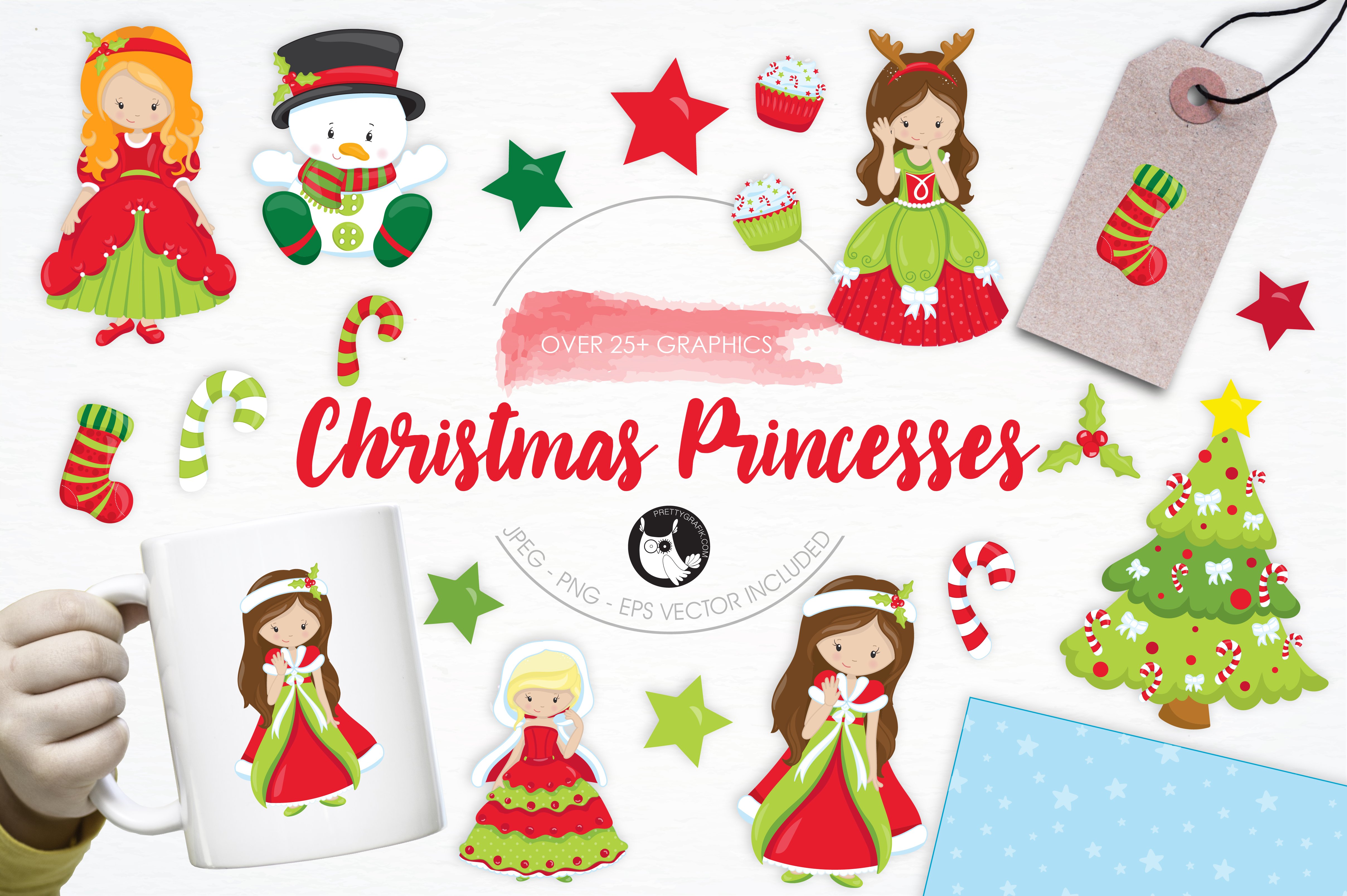 Christmas Princesses illustrations - Vector Image