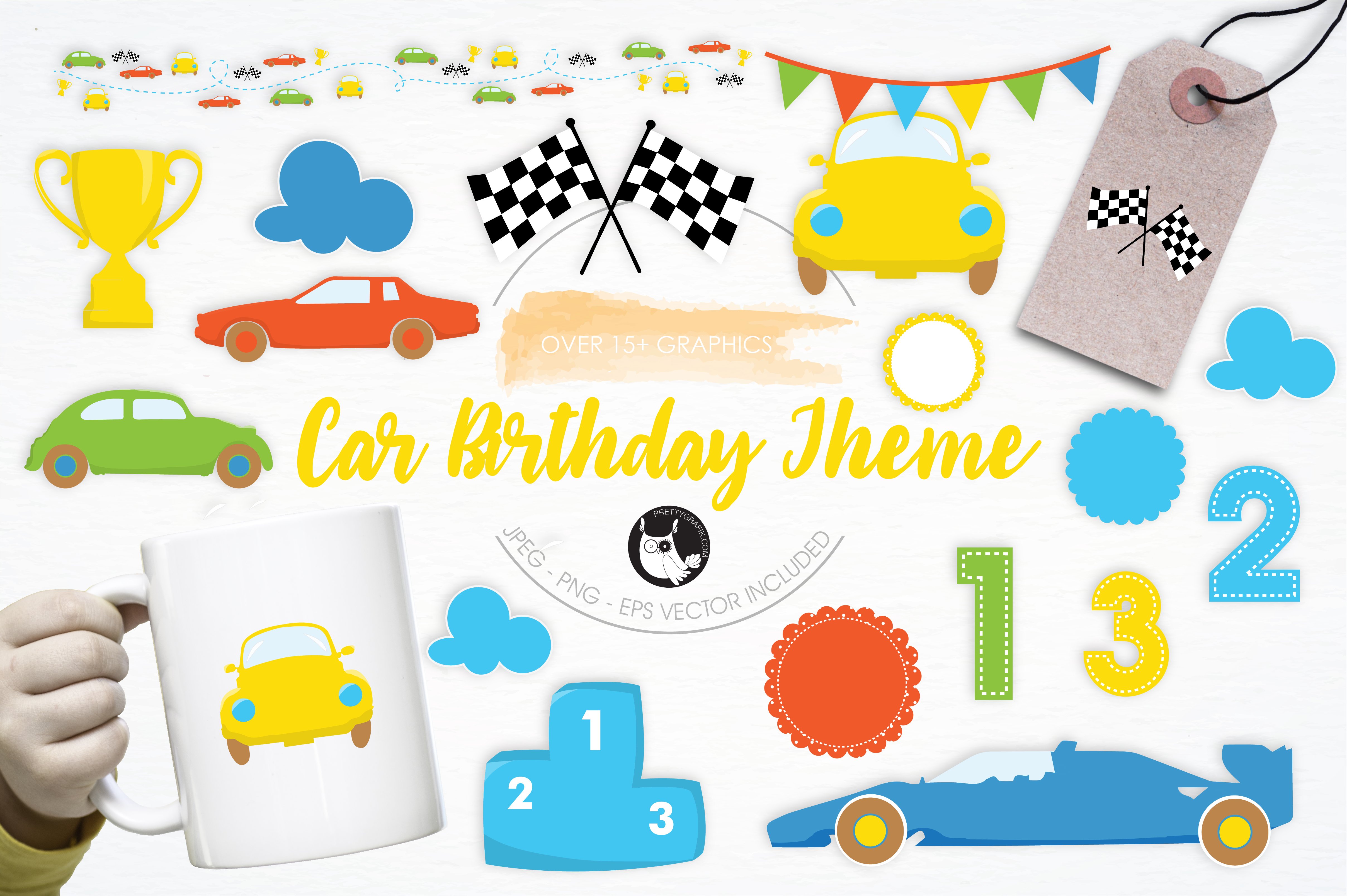 Car Birthday Theme illustration pack - Vector Image