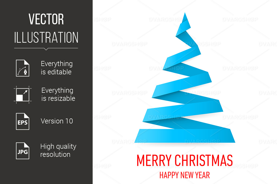 Christmas Tree in Origami Style - Vector Image