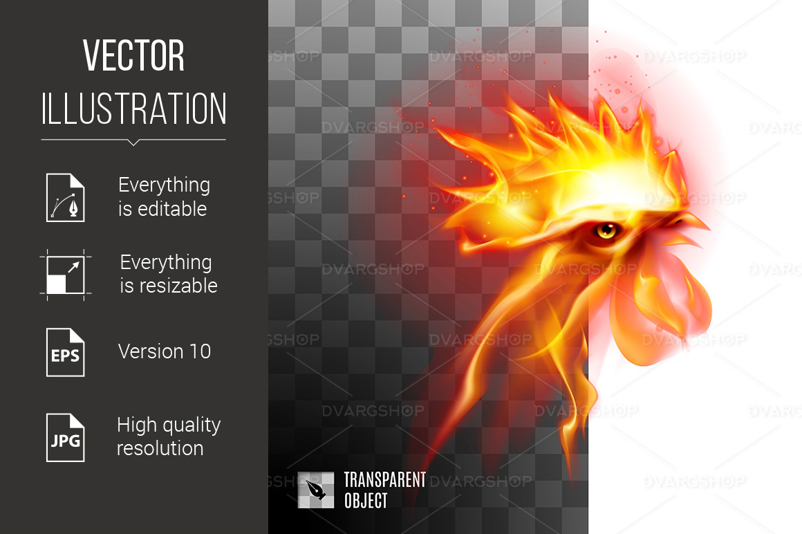 Fiery Golden Rooster - Vector Image