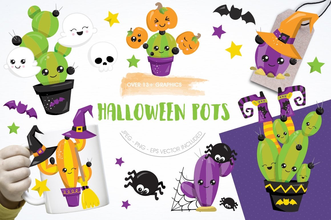 Halloween Pots - Vector Image