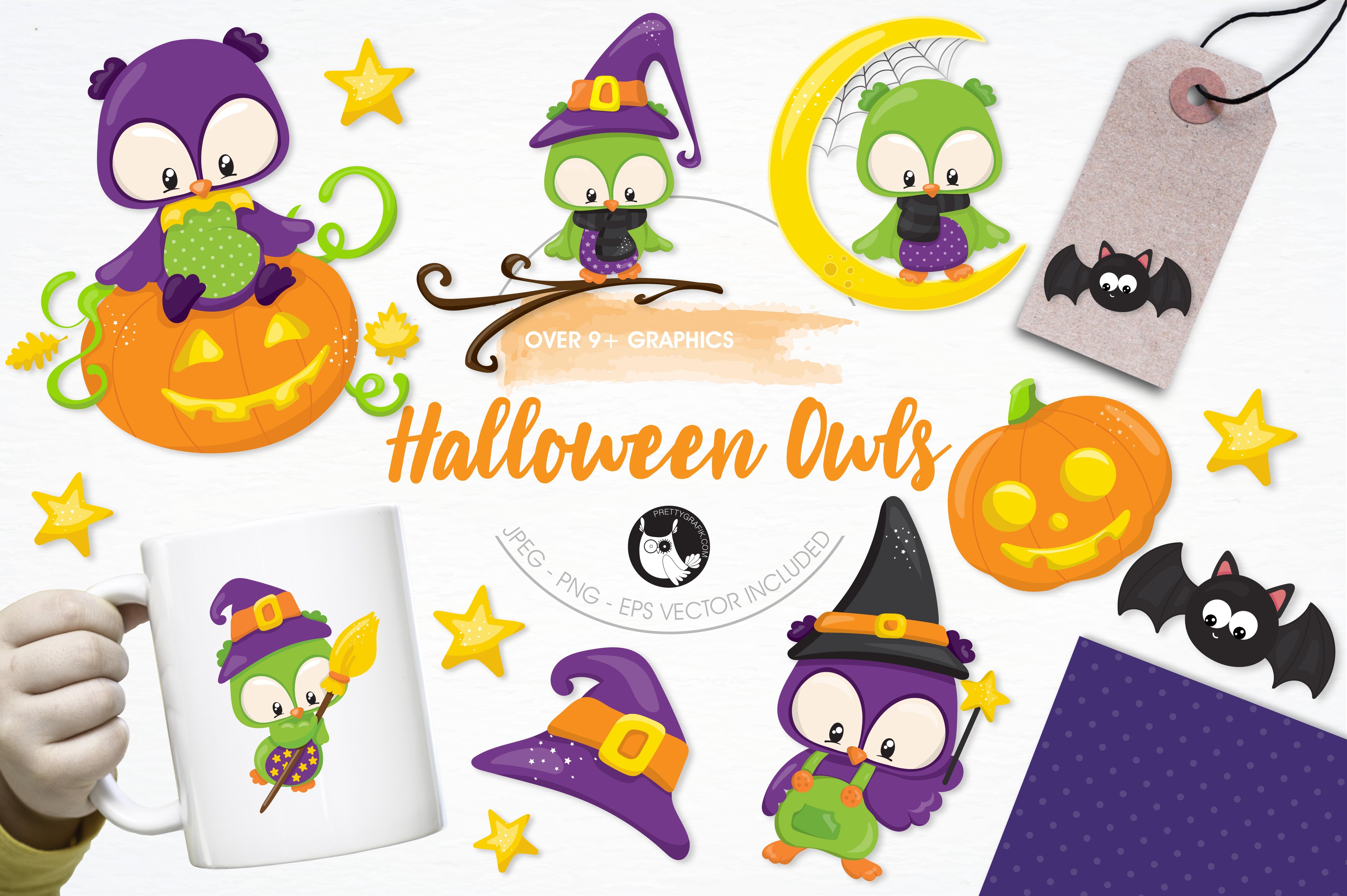 Halloween Owls Illustration Pack - Vector Image