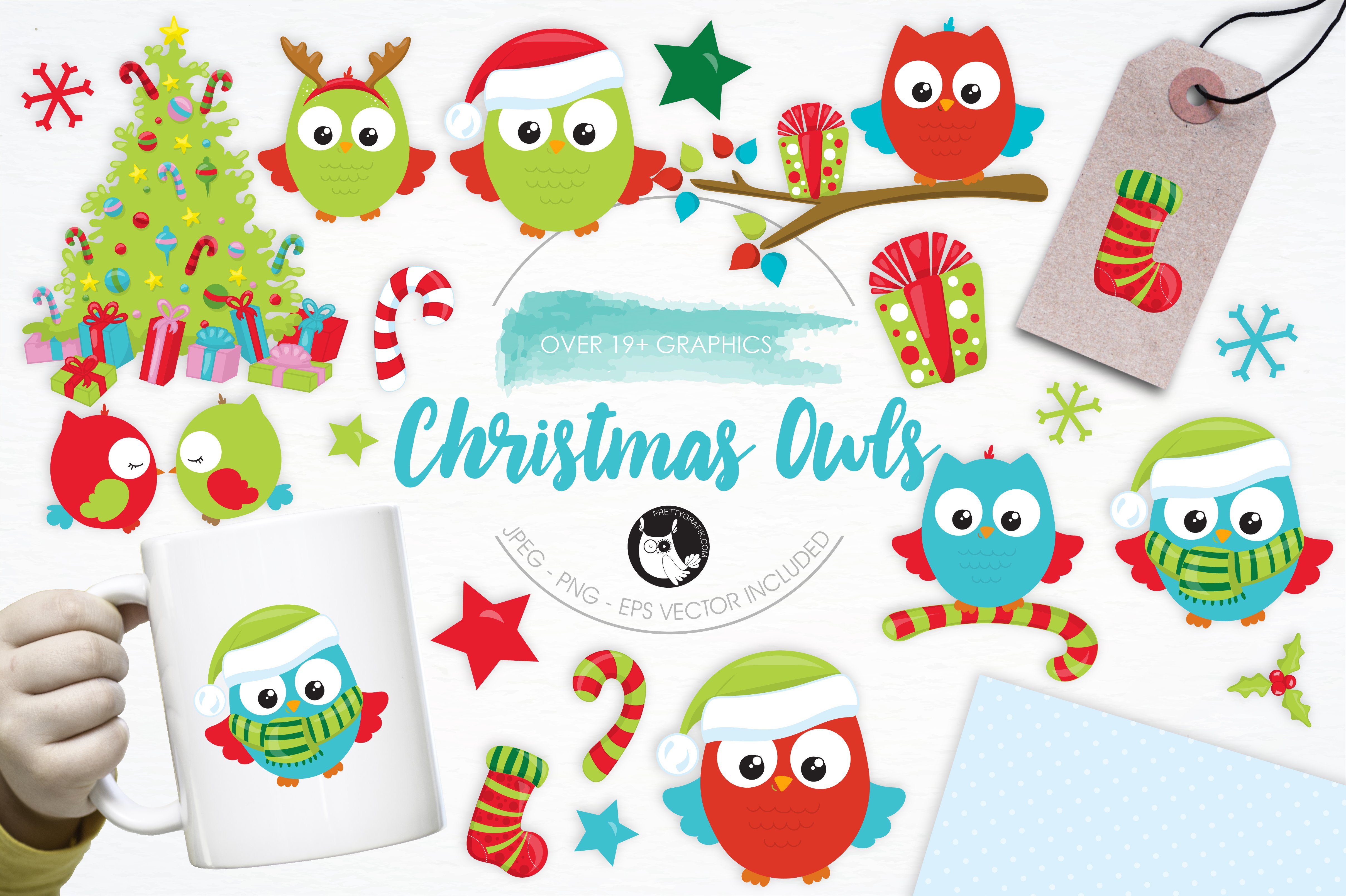 Christmas Owls Illustration Pack - Vector Image