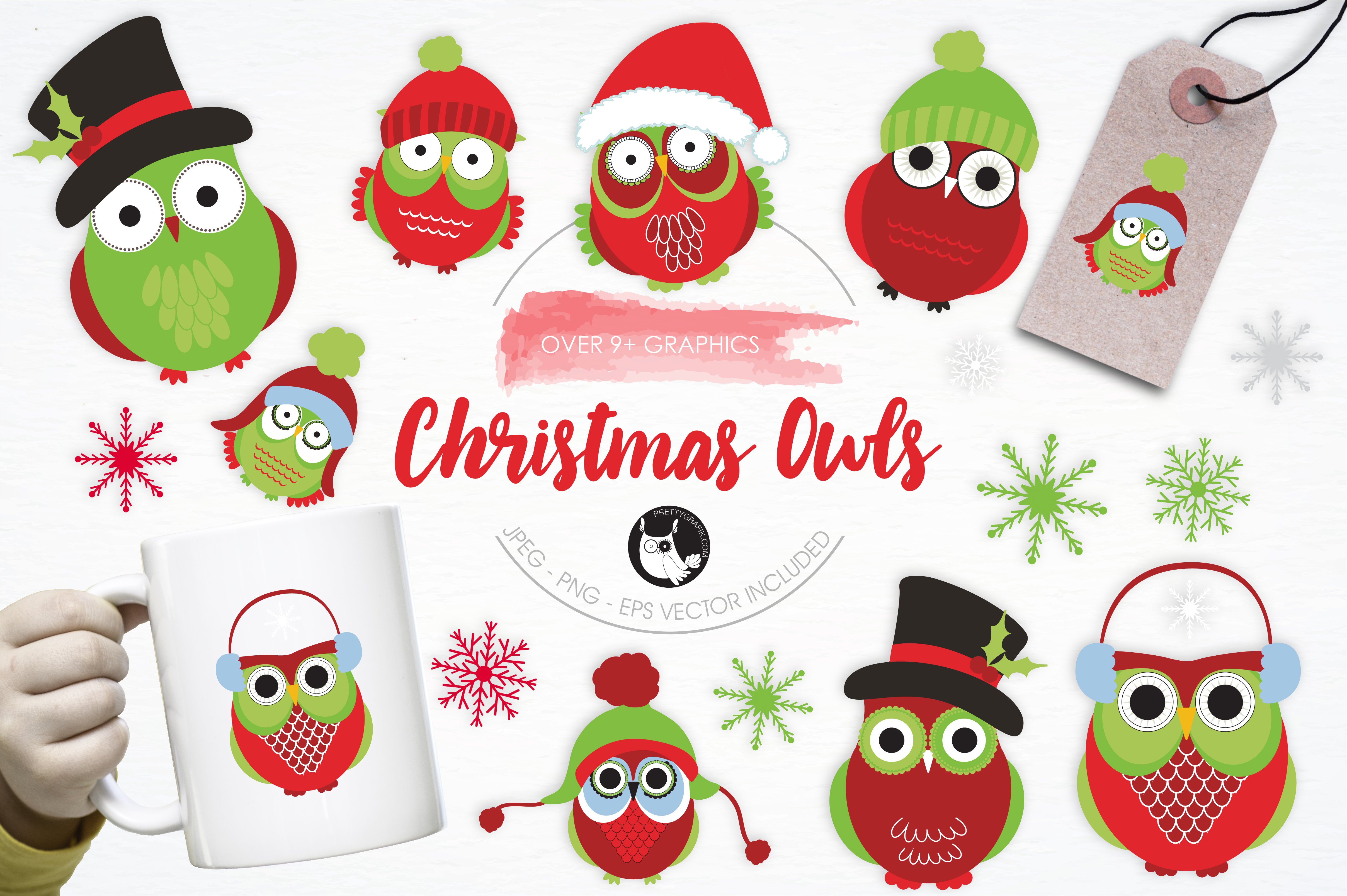 Christmas Owls Illustration Pack - Vector Image