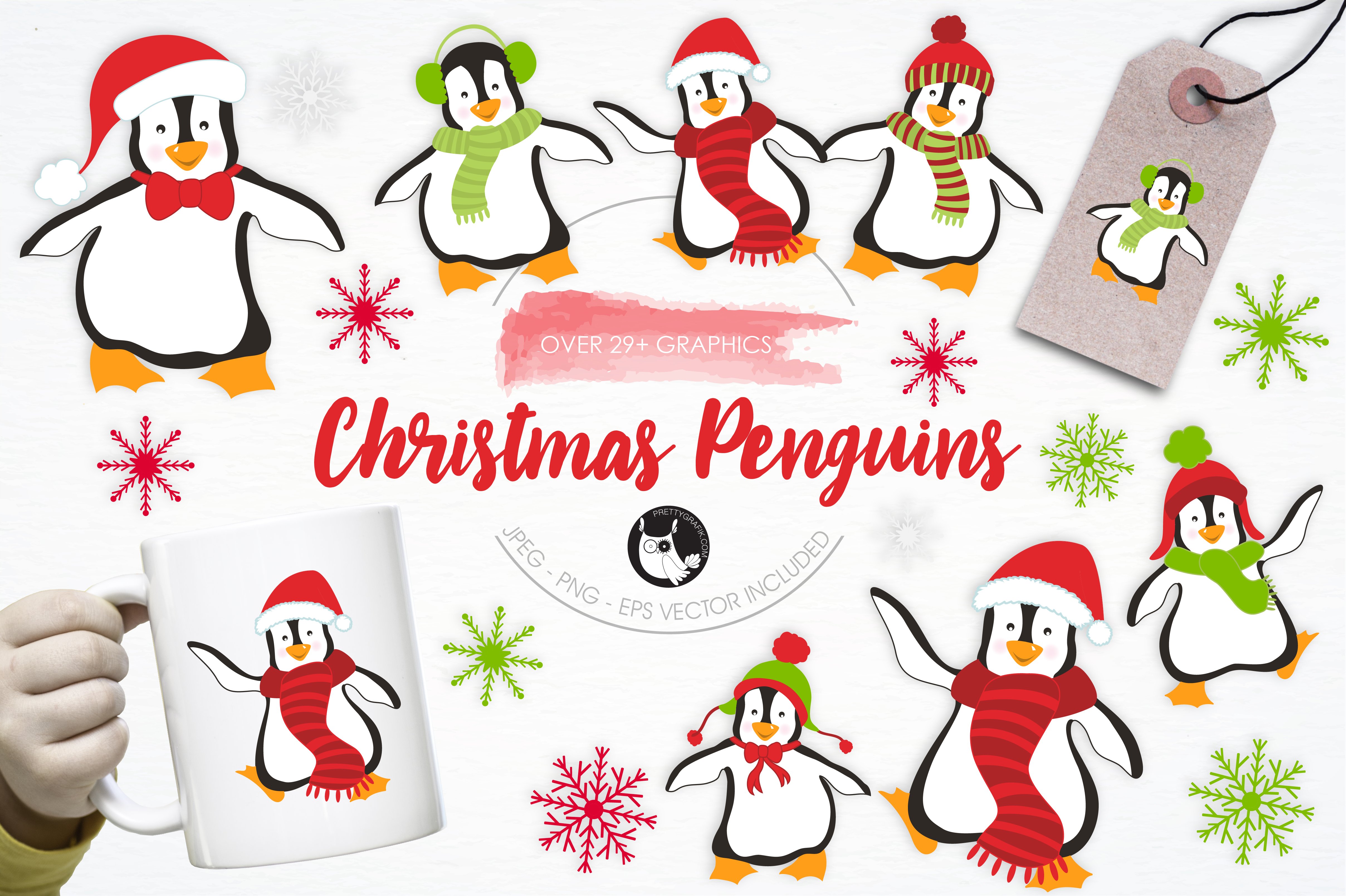 Christmas Penguins Illustration Pack - Vector Image