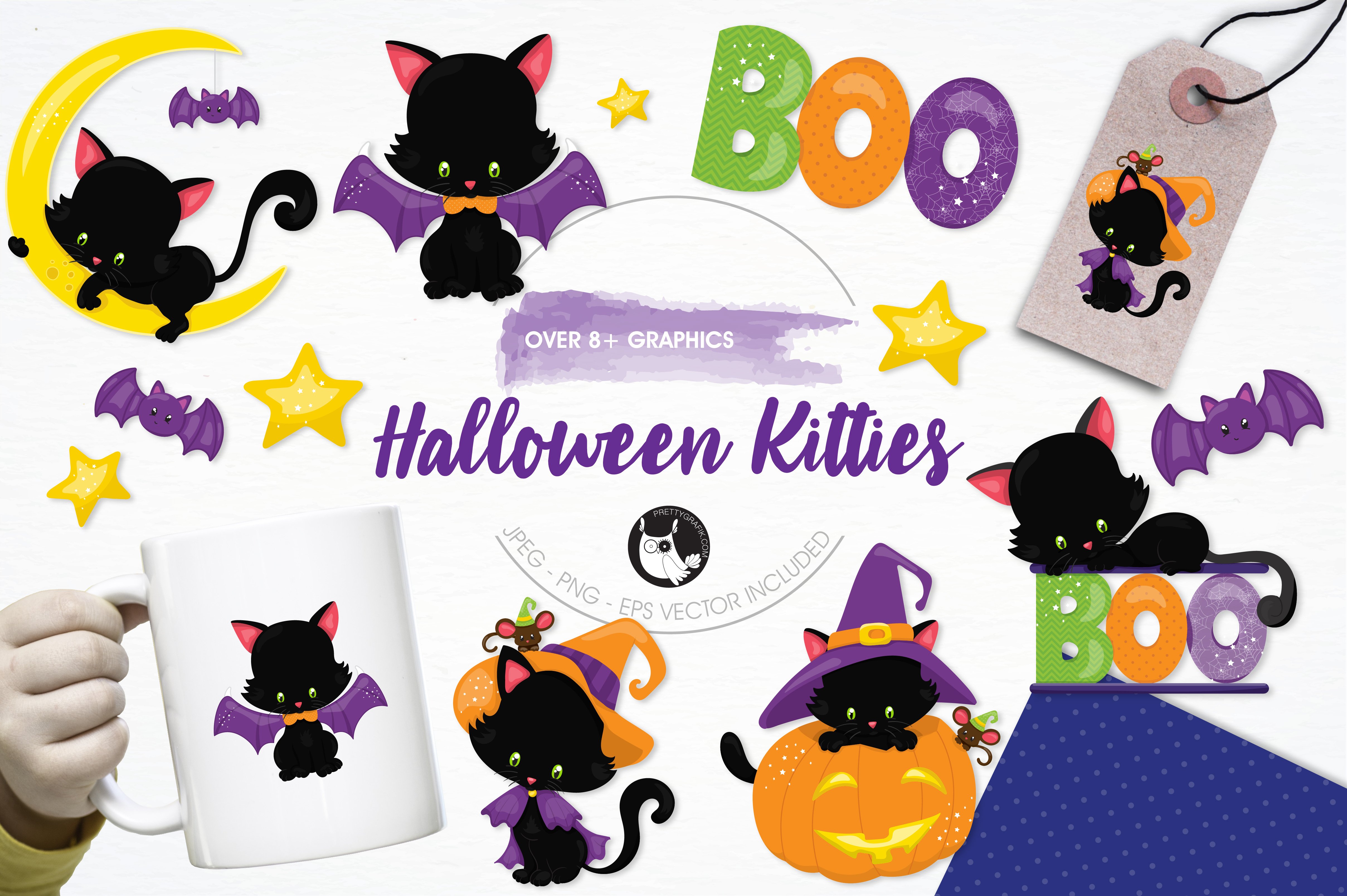 Halloween Kitties Illustration Pack - Vector Image