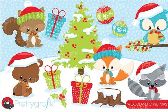 Christmas Woodland Clipart - Vector Image