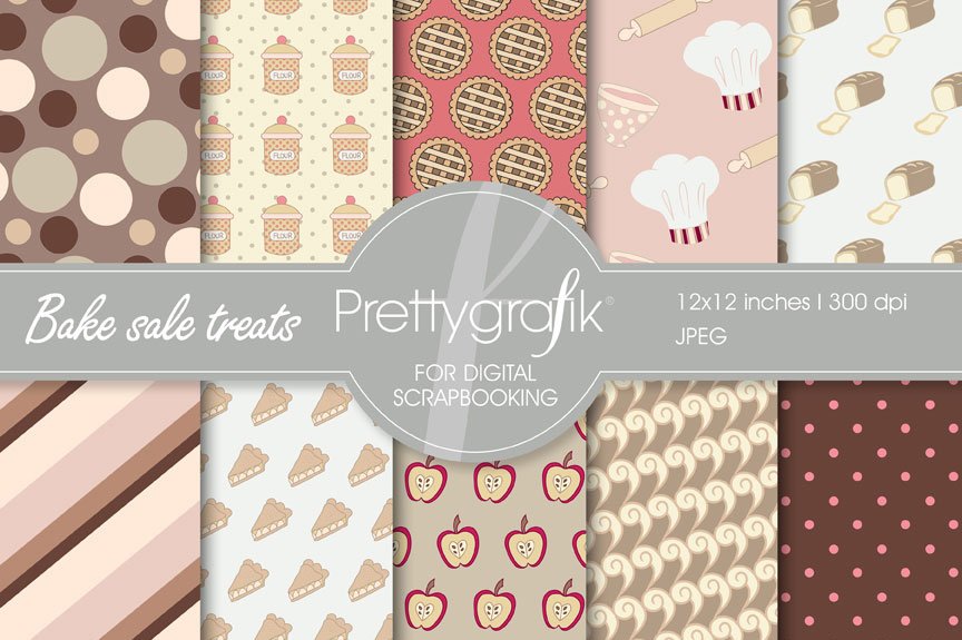 Bake Sale Digital Paper, Commercial - Vector Image