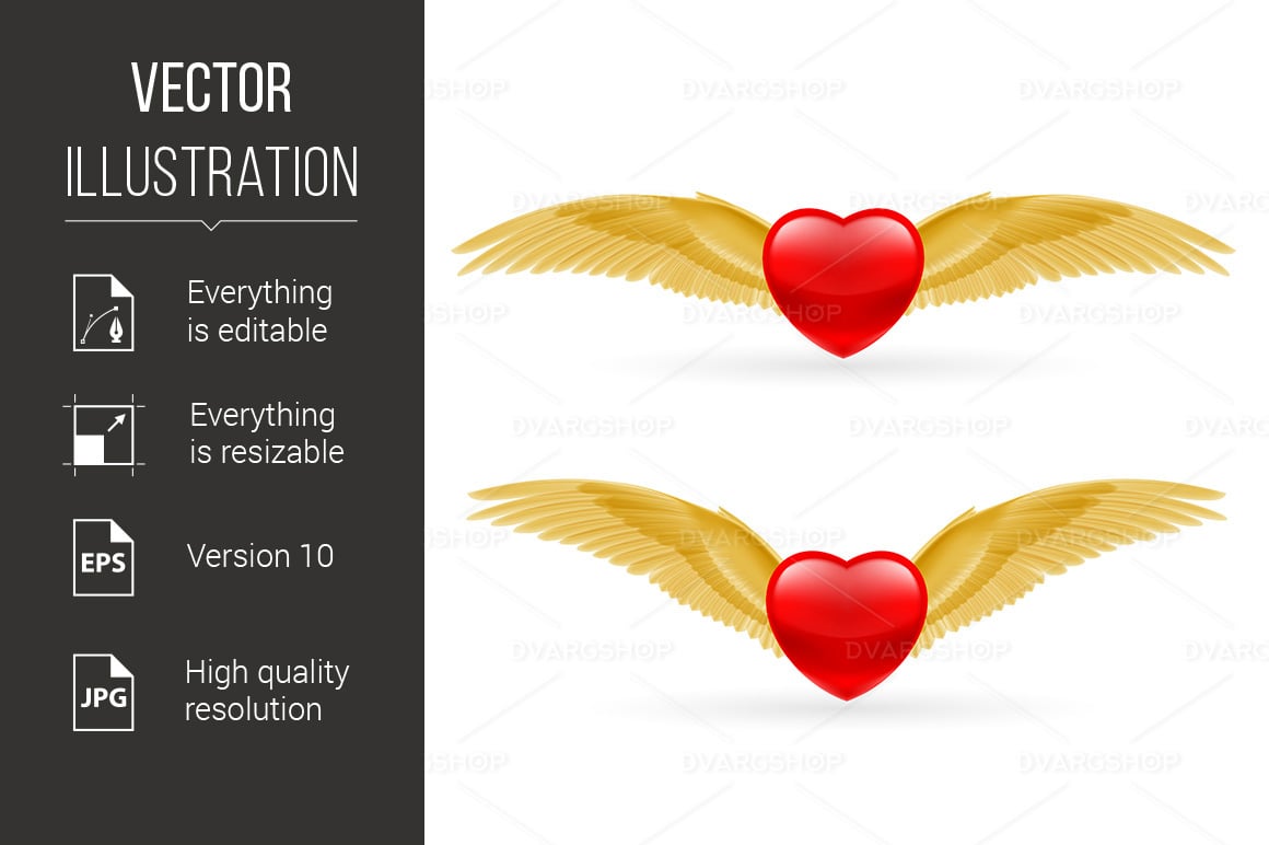 Two Hearts with Rwings - Vector Image