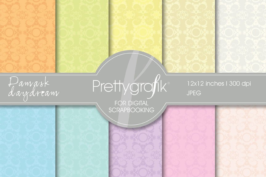 Damask Digital Paper, Commercial Use - Vector Image