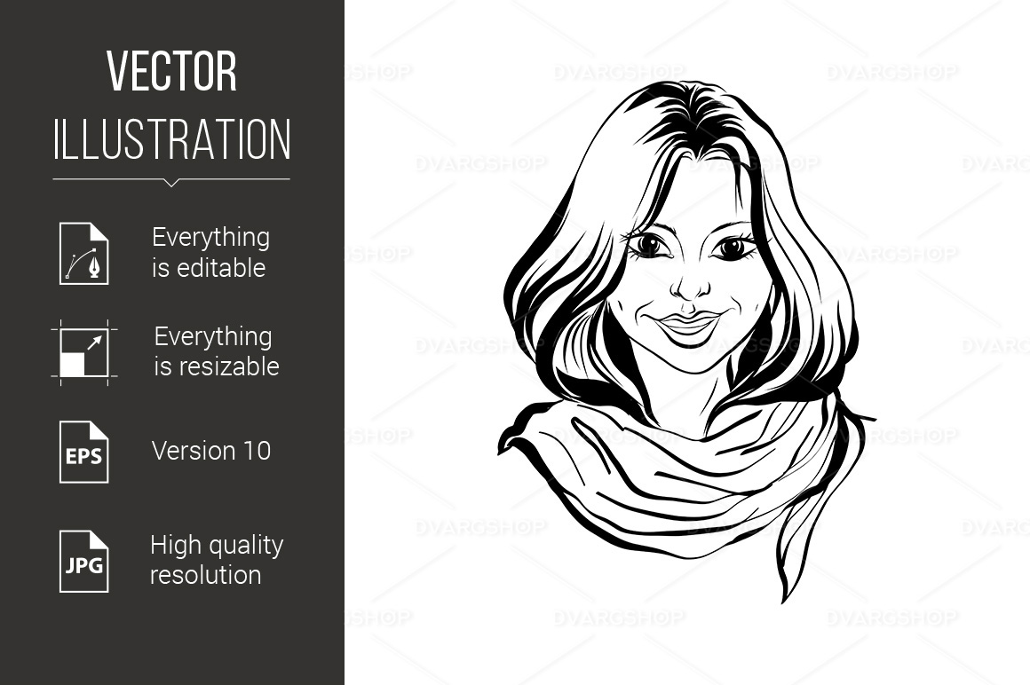 Single Sketch Female Face - Vector Image