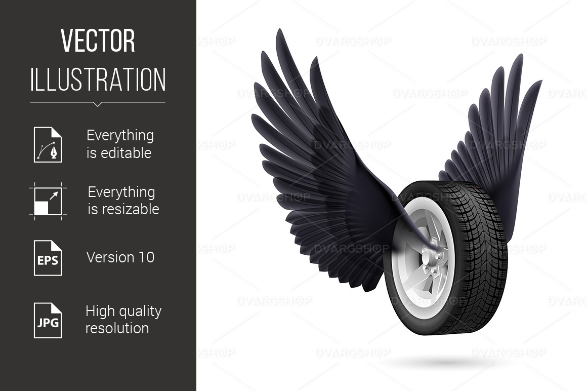 Wheel with Wings - Vector Image
